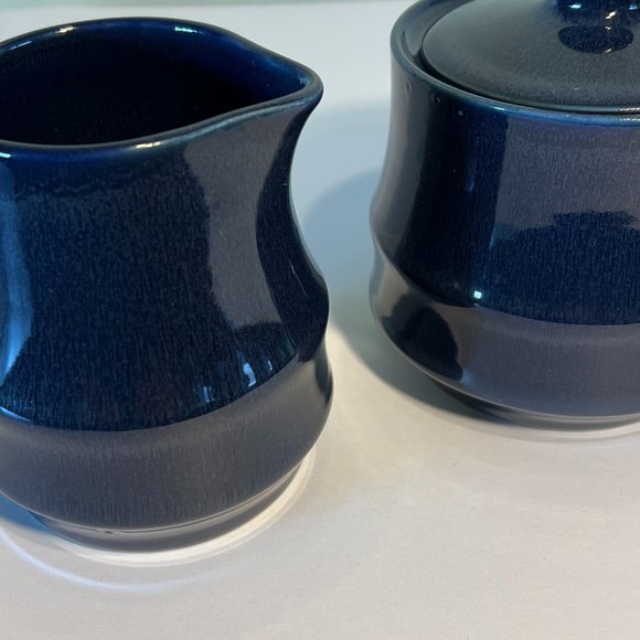 Cobalt Blue Stoneware Creamer & Covered Sugar Bowl Set ~ Made in Japan - Picture 9 of 9